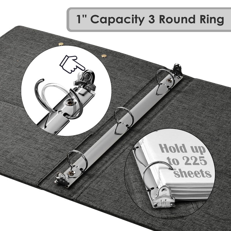 EYROZILL 3 Ring Binder  1 Inch Linen Binder Organizer for Letter Size (8.5"" x 11"") with 5 Tab Dividers  File Folder Labels and Low Profile Clipboards  School and Office Supplies- Darkgrey - Image 3